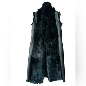 THEORY***Long Lamb Shesrling Fur Black Vest***Small $1895